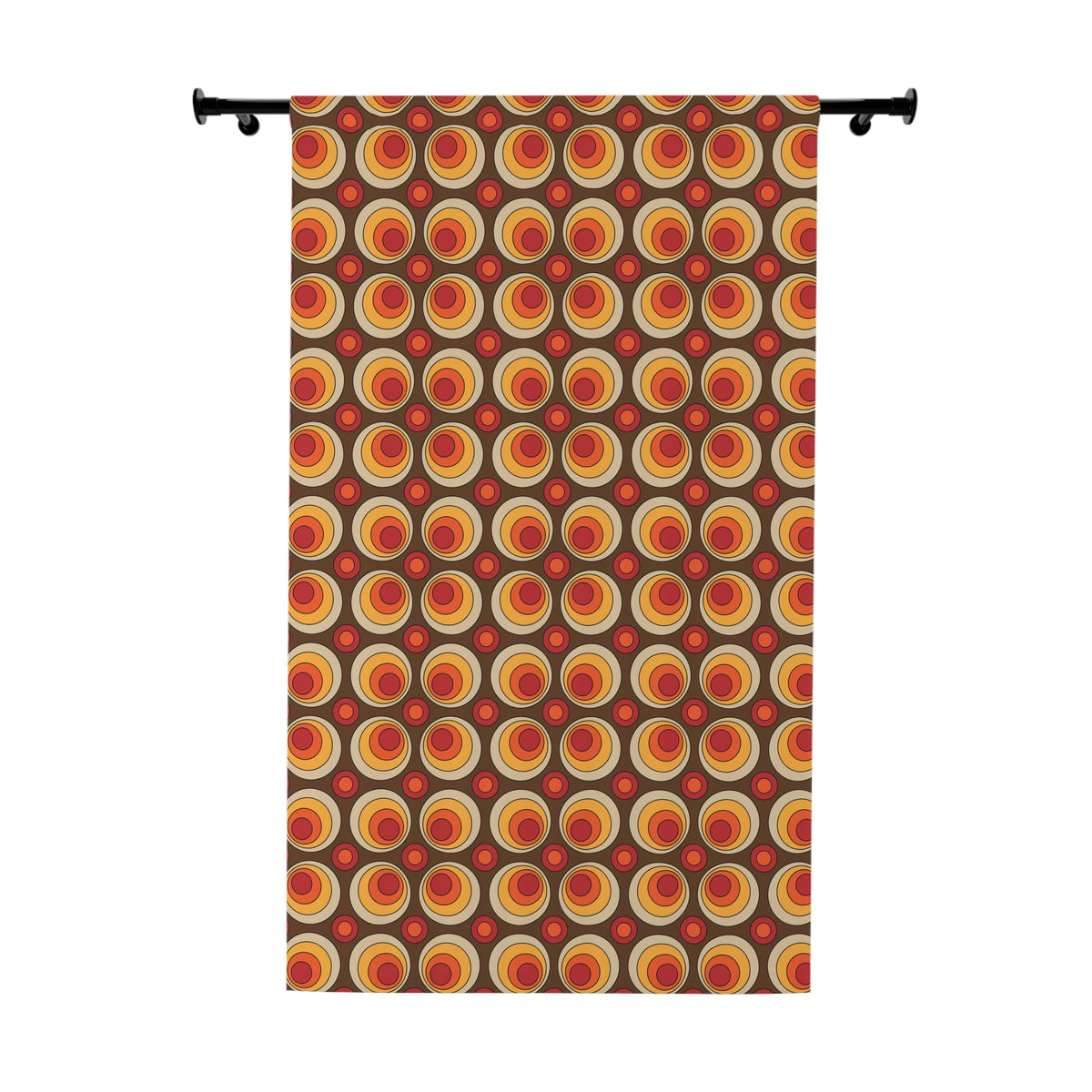 Groovy Retro 70s Space Orbs, Brown, Orange Yellow Mid Mod Window Curtains (1 Piece) - Mid Century Modern Gal
