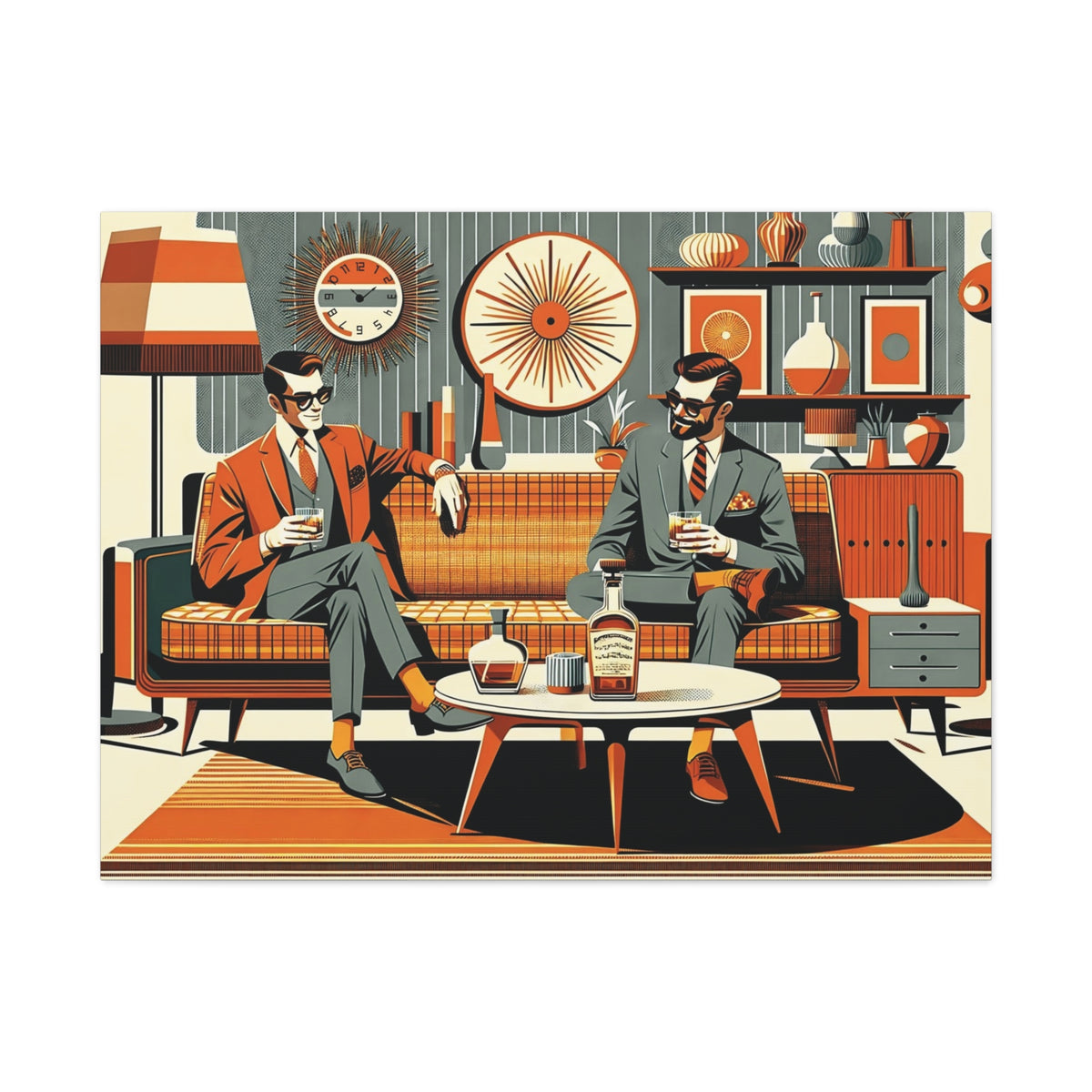 Mid Century Modern Mod Dude, Gay Male Couple Drinking Bourbon, MCM Art - Mid Century Modern Gal