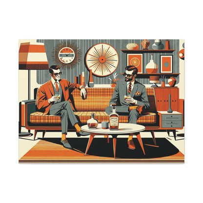 Mid Century Modern Mod Dude, Gay Male Couple Drinking Bourbon, MCM Art