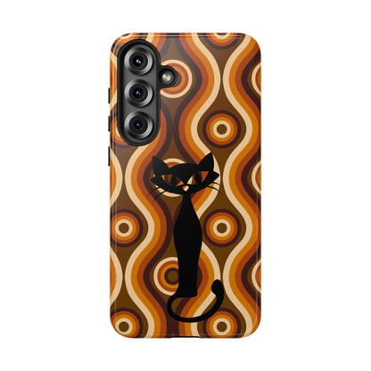 Retro Phone Case, Groovy Brown, Atomic Kitsch Cat Tough Smart Phone Cases