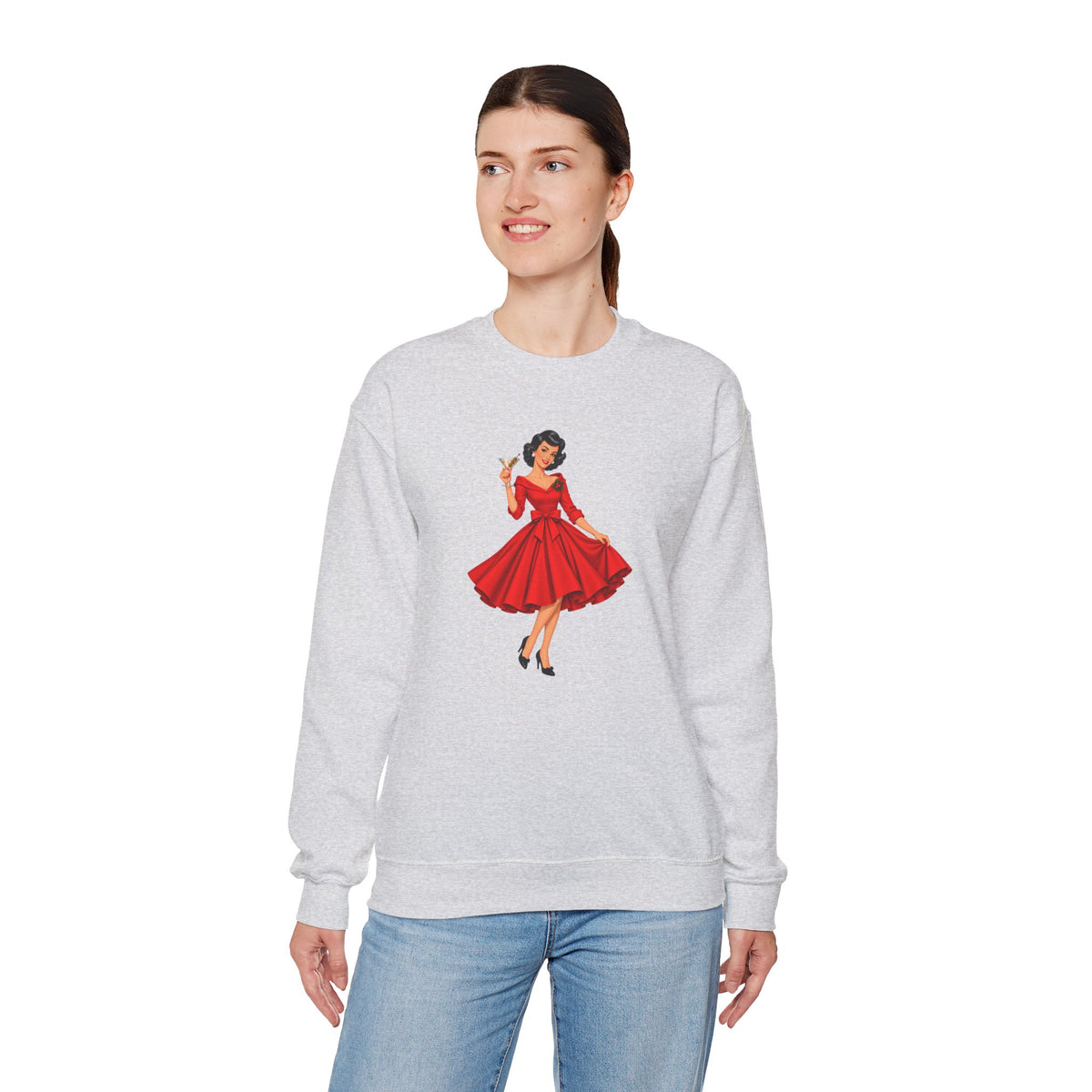 Mid Century Modern Christmas Martini Gal Unisex Heavy Blend™ Crewneck Sweatshirt