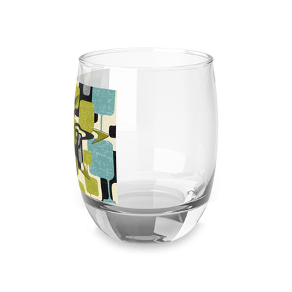 Atomic Cat Bar Glass, Mid Century Modern Barware With Geometric Designed 6 oz. Whiskey Glass