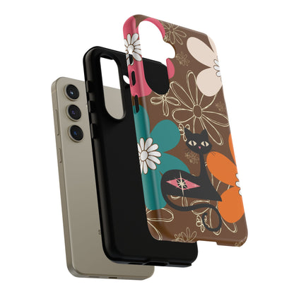 Atomic Cat Retro 70s Vibe Flower Power Tough Cases: Cute Floral and Cat Phone Case for Cat Lovers