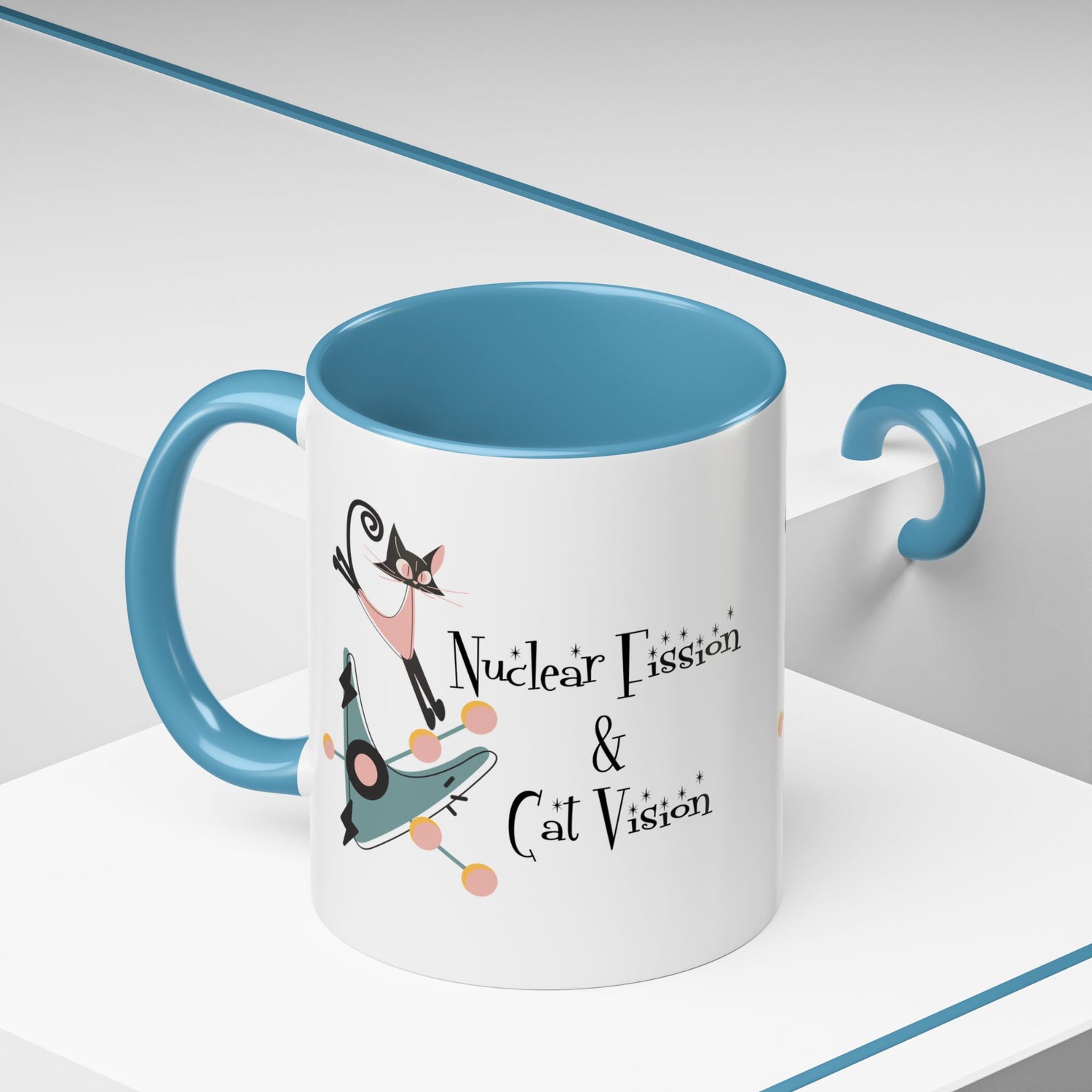 Atomic Cat Coffee Tea Mug, Mid Century Modern Boomerang, Space Age Atomic Drinkware For Cat And Coffee Lovers - Mid Century Modern Gal