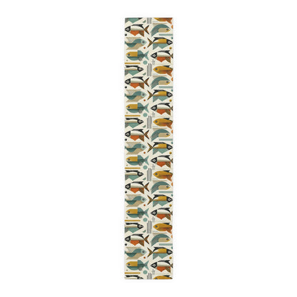 Atomic Fish, Bauhaus Mid Century Modern Fish Table Runner - Colorful Decor for Dining - Mid Century Modern Gal