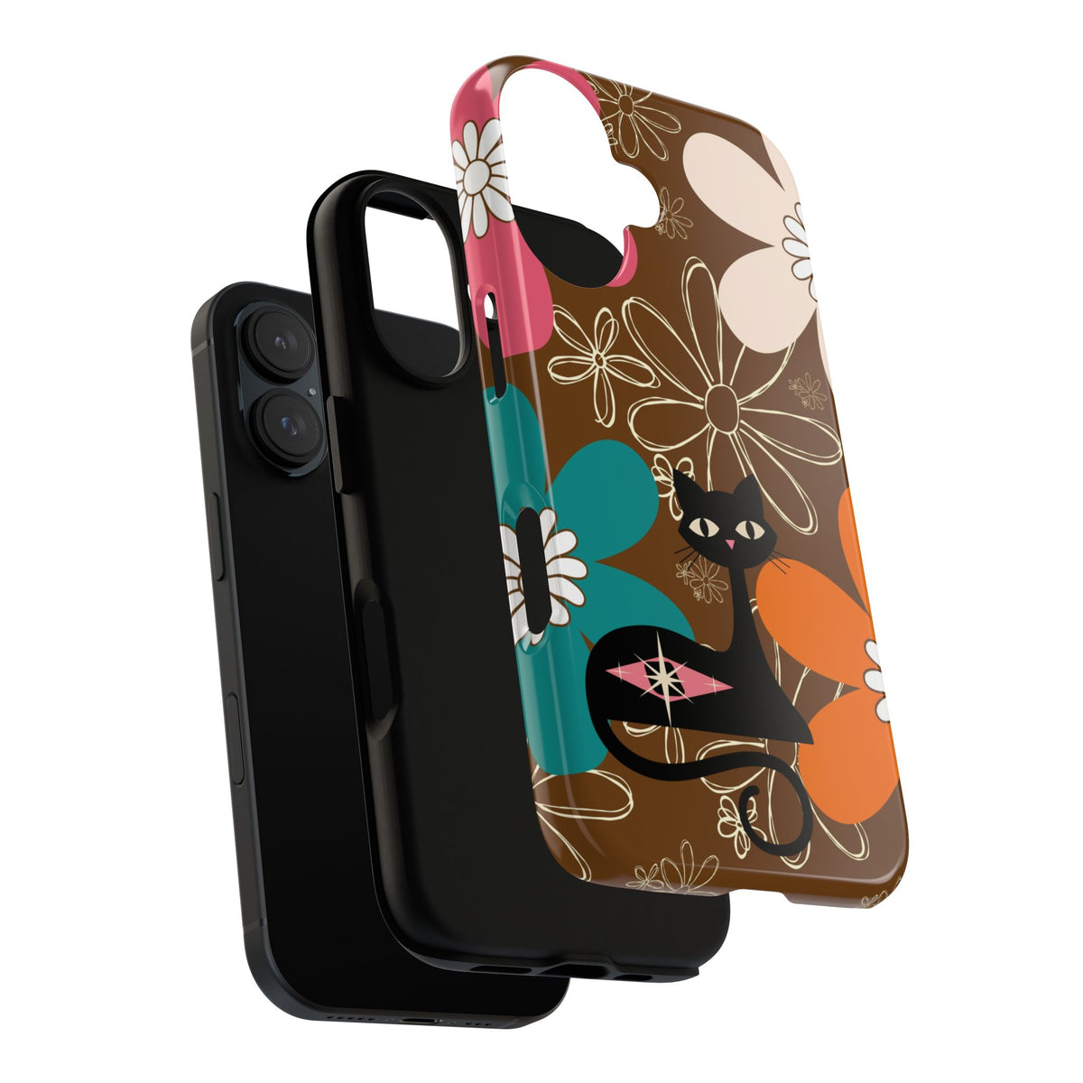 Atomic Cat Retro 70s Vibe Flower Power Tough Cases: Cute Floral and Cat Phone Case for Cat Lovers