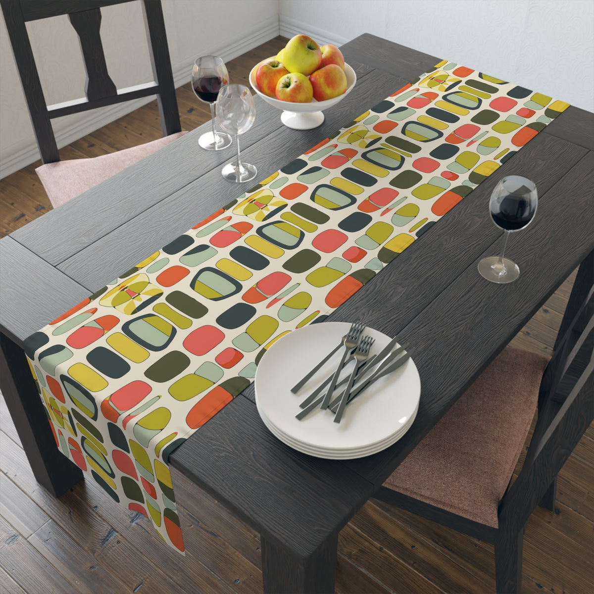 Mid Century Modern Geometric Bold Colorful MCM Table Runner - Mid Century Modern Gal