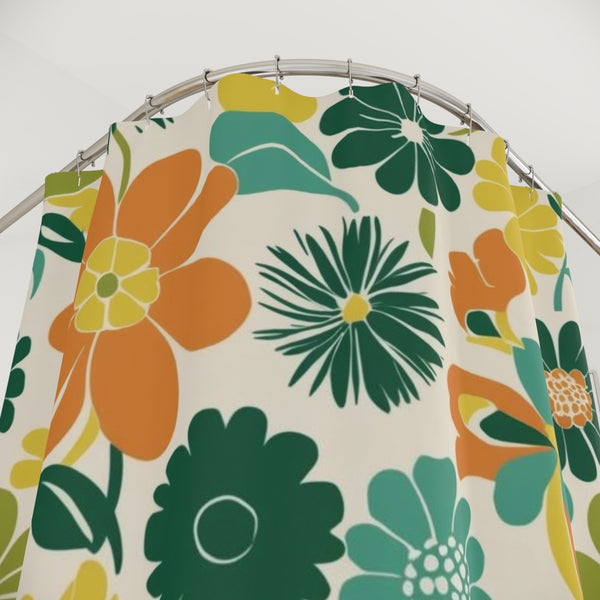 Retro Flower Power 70s Vintage Floral Shower Curtain - Colorful Bathroom Decor