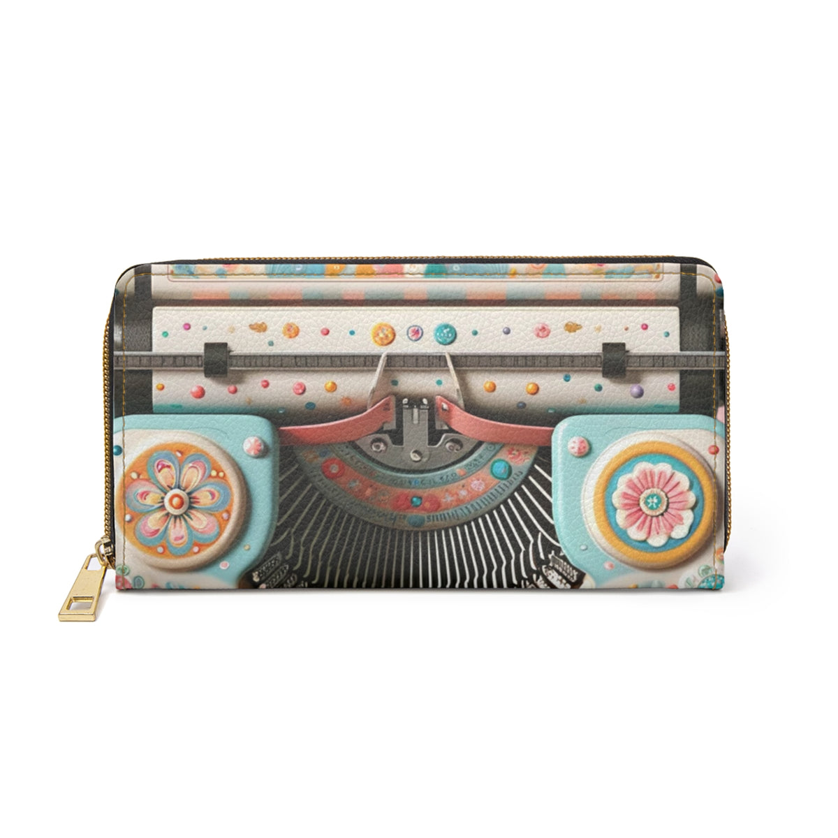 Retro Typewriter Wallet In Pink, Aqua- Coordinating Zipper Wallet, To Match Our Kitschy Typewriter Bag - Mid Century Modern Gal