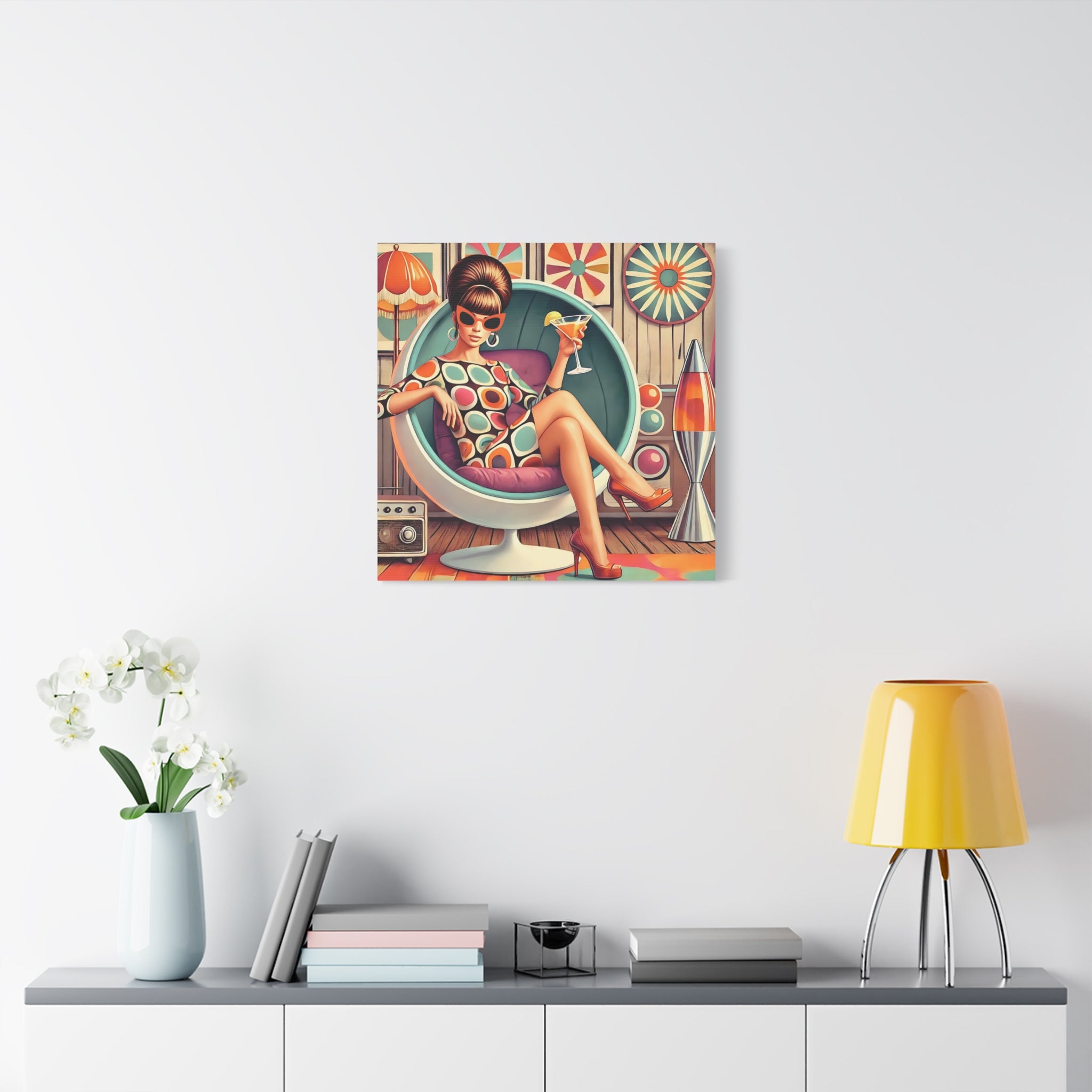 60s Mod Gal, Retro Chic Canvas Gallery Wrap - Vintage Lounge Art Print - Mid Century Modern Gal