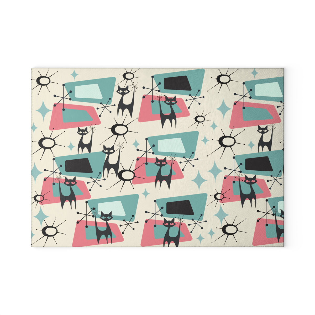 Atomic Space Cat, Cheese Board, Party Glass Cutting Board - Mid Century Modern Gal