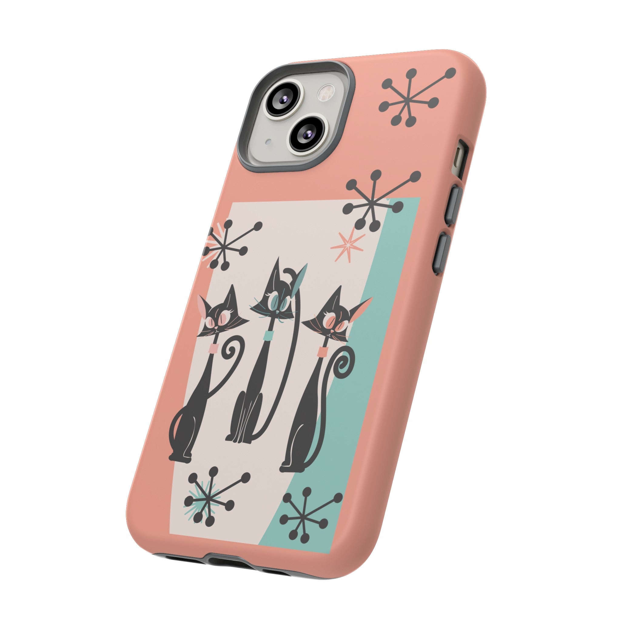 Atomic Cat Mid Mod Coral Aqua Blue Starburst Kitschy Fun Chic Samsung, Smart Phones Tough Cases