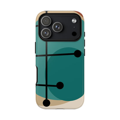 Mid Century Mod, Geometric, Retro Beige Teal Blue, Smart Phones Tough Phone Cases