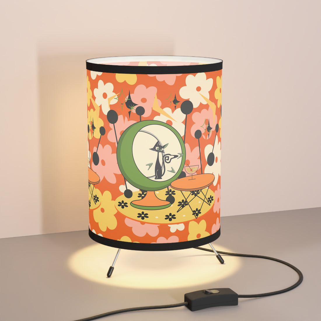 Atomic Cat Retro Tripod Lamp Flower Design, Kitschy Mod Summer Vibes - Perfect for Chic Home Decor - Mid Century Modern Gal