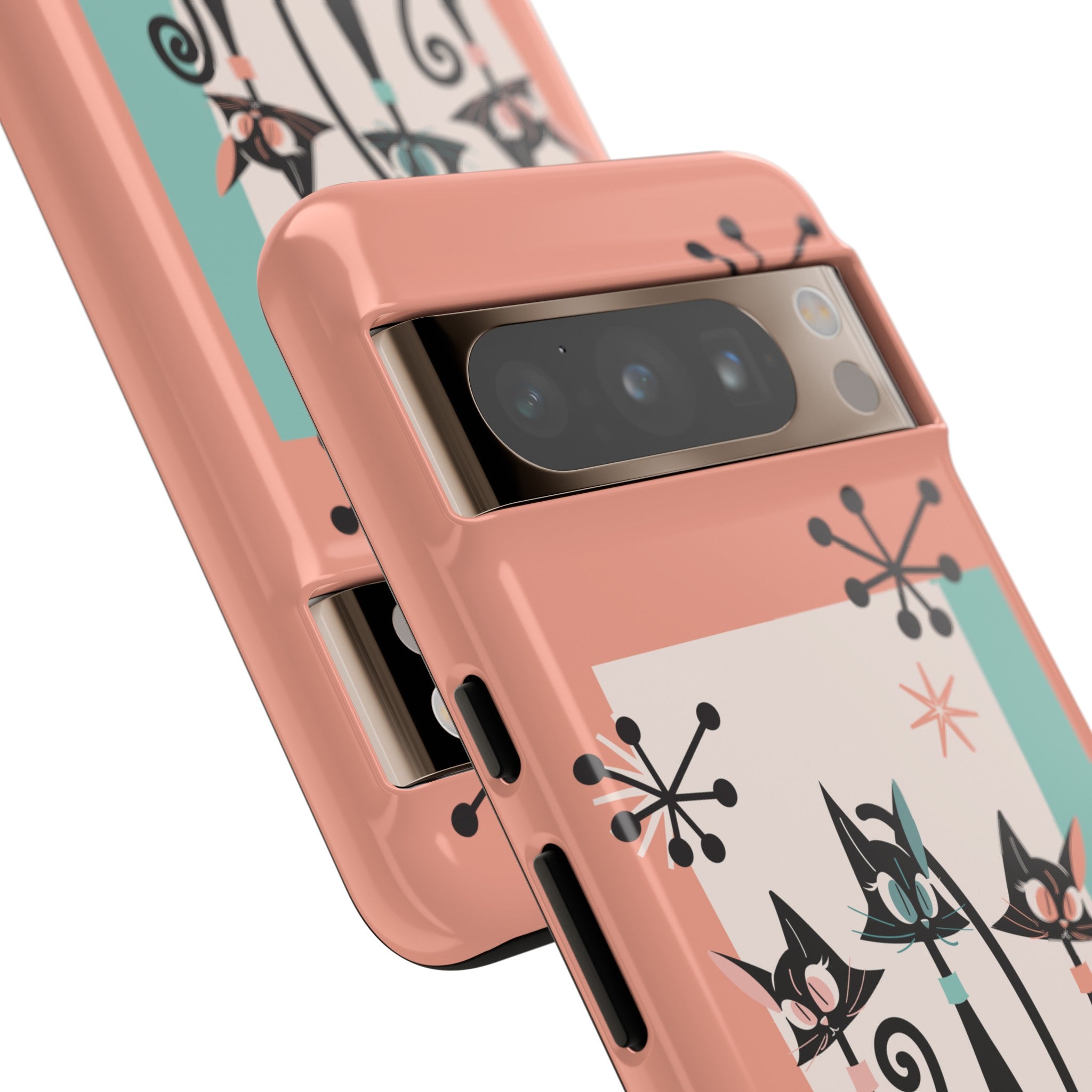 Atomic Cat Mid Mod Coral Aqua Blue Starburst Kitschy Fun Chic Samsung, Smart Phones Tough Cases