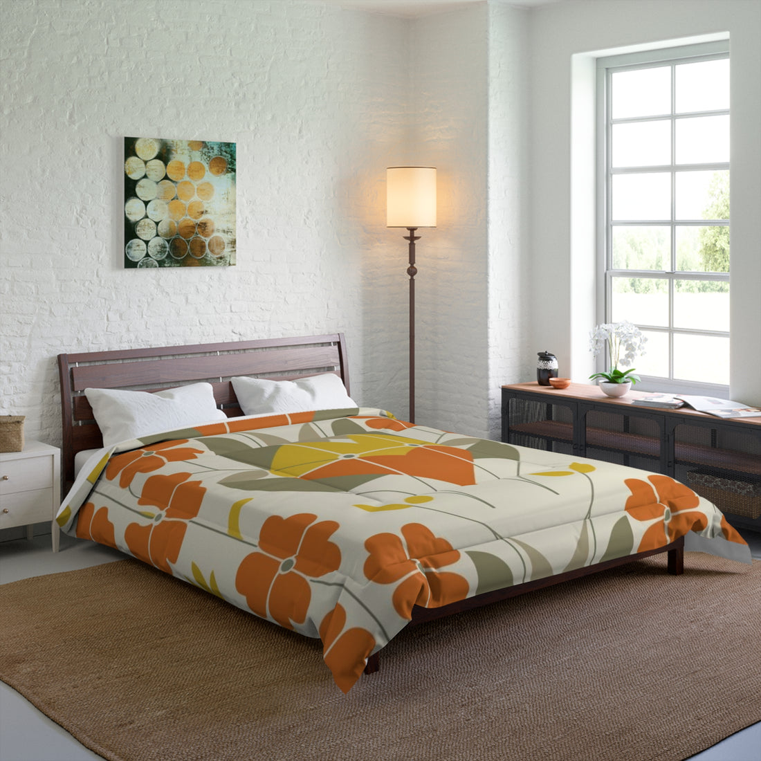 Modern Nordic Vintage Floral Bohemian Floral Comforter - Cozy Retro Bedding - Mid Century Modern Gal