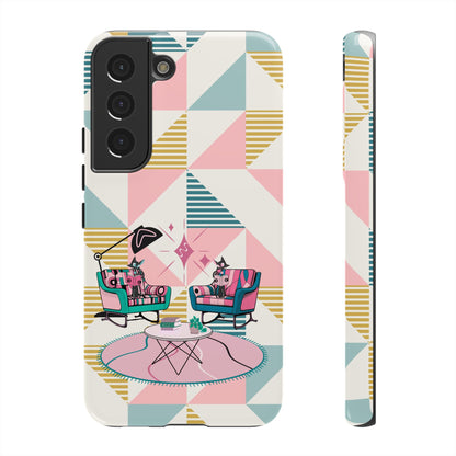 Atomic Cats Reading, Book Talk, Book Lover, Retro Chic Phone Case with Retro Vibe - Cozy Living Room Design