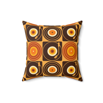 Groovy Retro Record Players, Brown Orange Yellow, Pillow Cover and Insert - Mid Century Modern Gal