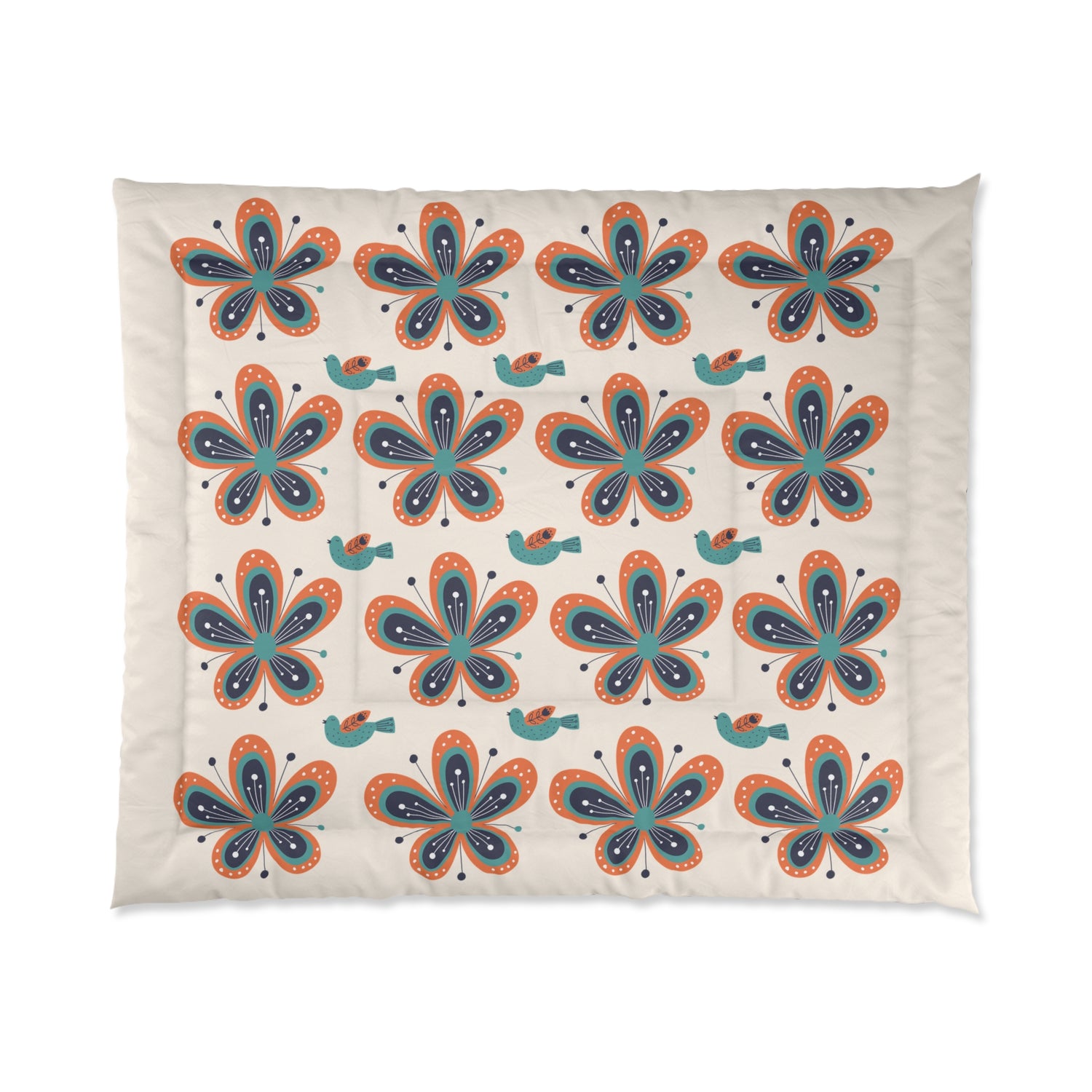 Scandinavian Floral Birds Modern Danish Pattern Comforter - Cozy Home Bedding for Relaxed Vibes - Mid Century Modern Gal
