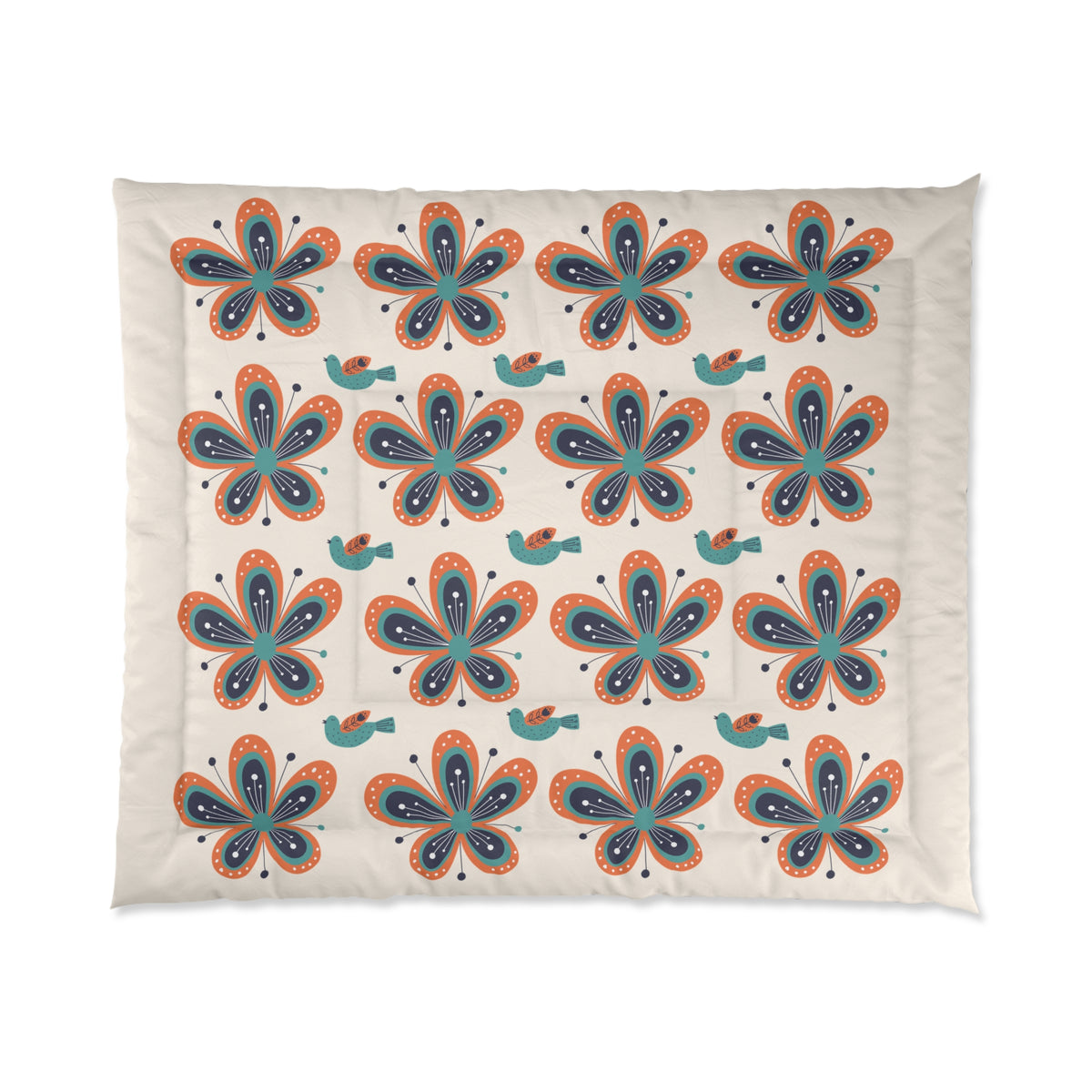Scandinavian Floral Birds Modern Danish Pattern Comforter - Cozy Home Bedding for Relaxed Vibes - Mid Century Modern Gal