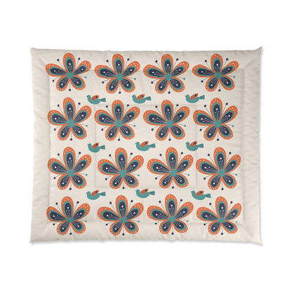 Scandinavian Floral Birds Modern Danish Pattern Comforter - Cozy Home Bedding for Relaxed Vibes - Mid Century Modern Gal