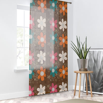 Flower Power Hippies 70s Groovy Retro Floral Window Sheer Curtain - Mid Century Modern Gal