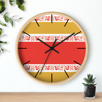 Pyrex Friendship Retro Pattern Wall Clock – Red, Mustard Yellow White Kitschy Wall Clock - Mid Century Modern Gal