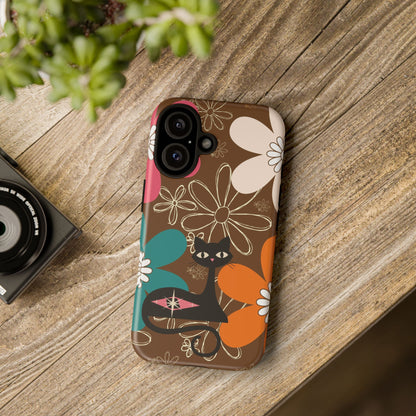 Atomic Cat Retro 70s Vibe Flower Power Tough Cases: Cute Floral and Cat Phone Case for Cat Lovers