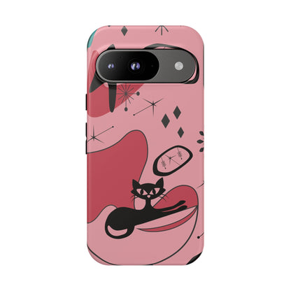 Atomic Cat, Pink Mid Century Modern, Egg Chair, Space Cat Tough Phone Case