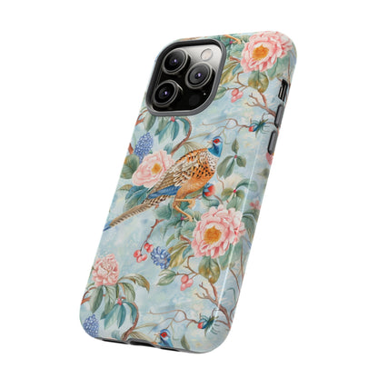 Chinoiserie Designed Floral Pheasant Phone Case with Bird Design