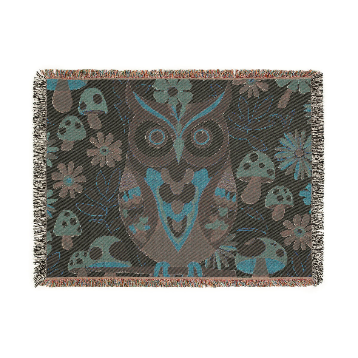 Retro Owl, Groovy 70s Mushroom  Mid Mod Owl Woven Blanket - Cozy Home Decor for Nature Lovers - Mid Century Modern Gal