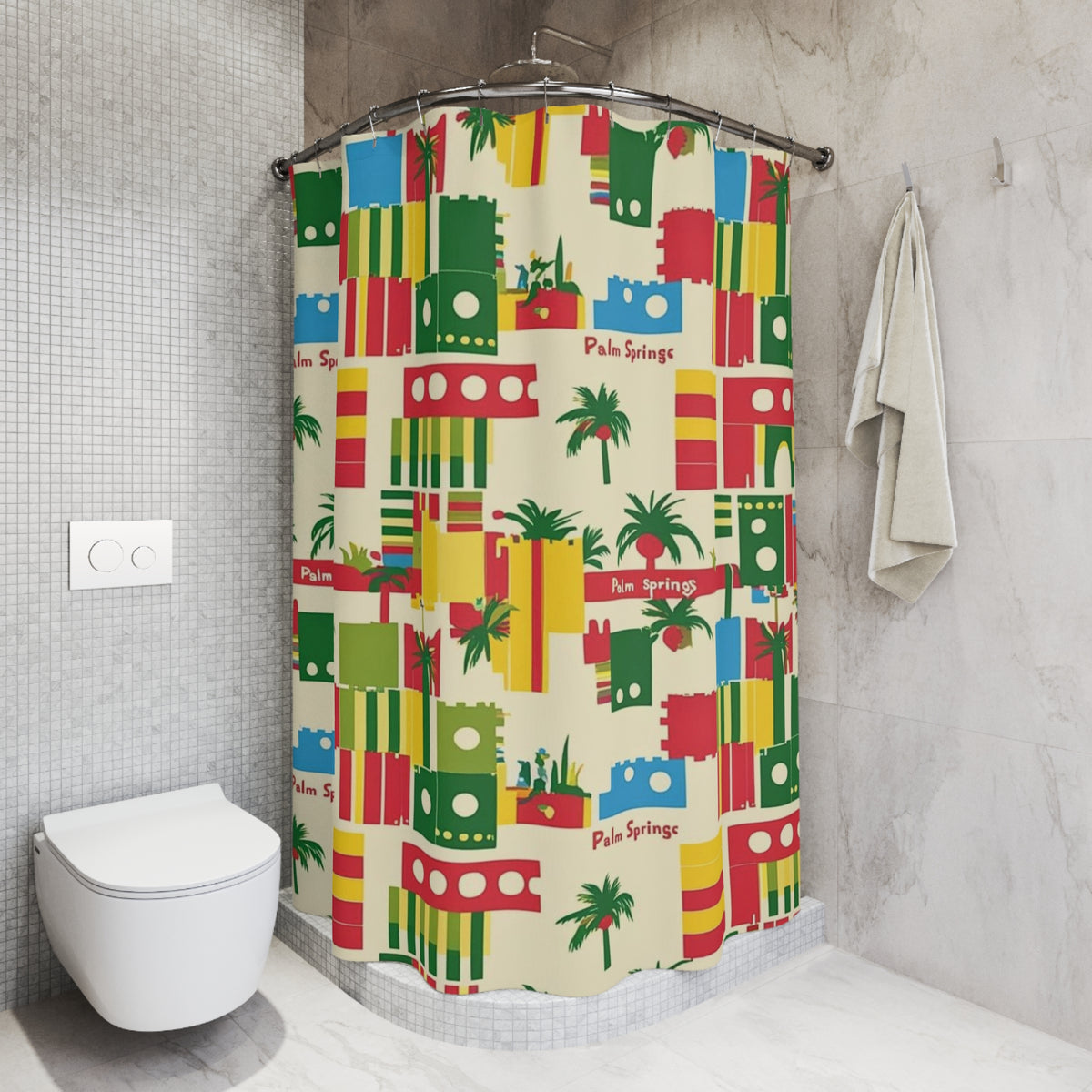 Tropical Palm Springs Shower Curtain - Colorful Geometric Design - Mid Century Modern Gal