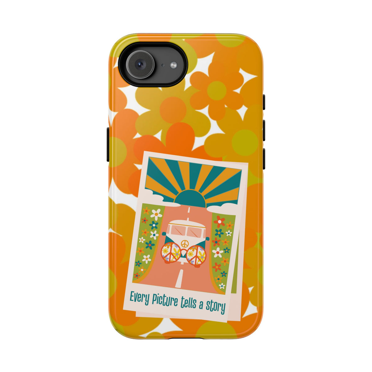 Retro Phone Case, Orange Flower Power, Polaroid Picture, Mod Smart Phone Tough Phone Cases