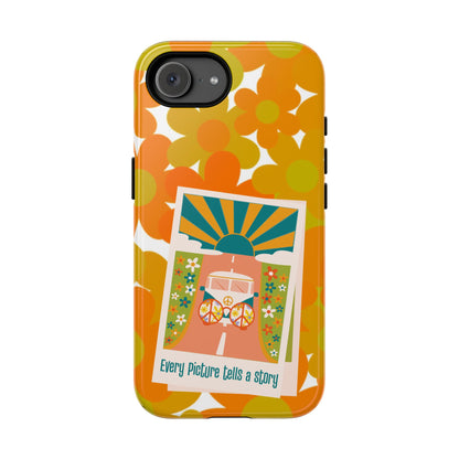 Retro Phone Case, Orange Flower Power, Polaroid Picture, Mod Smart Phone Tough Phone Cases