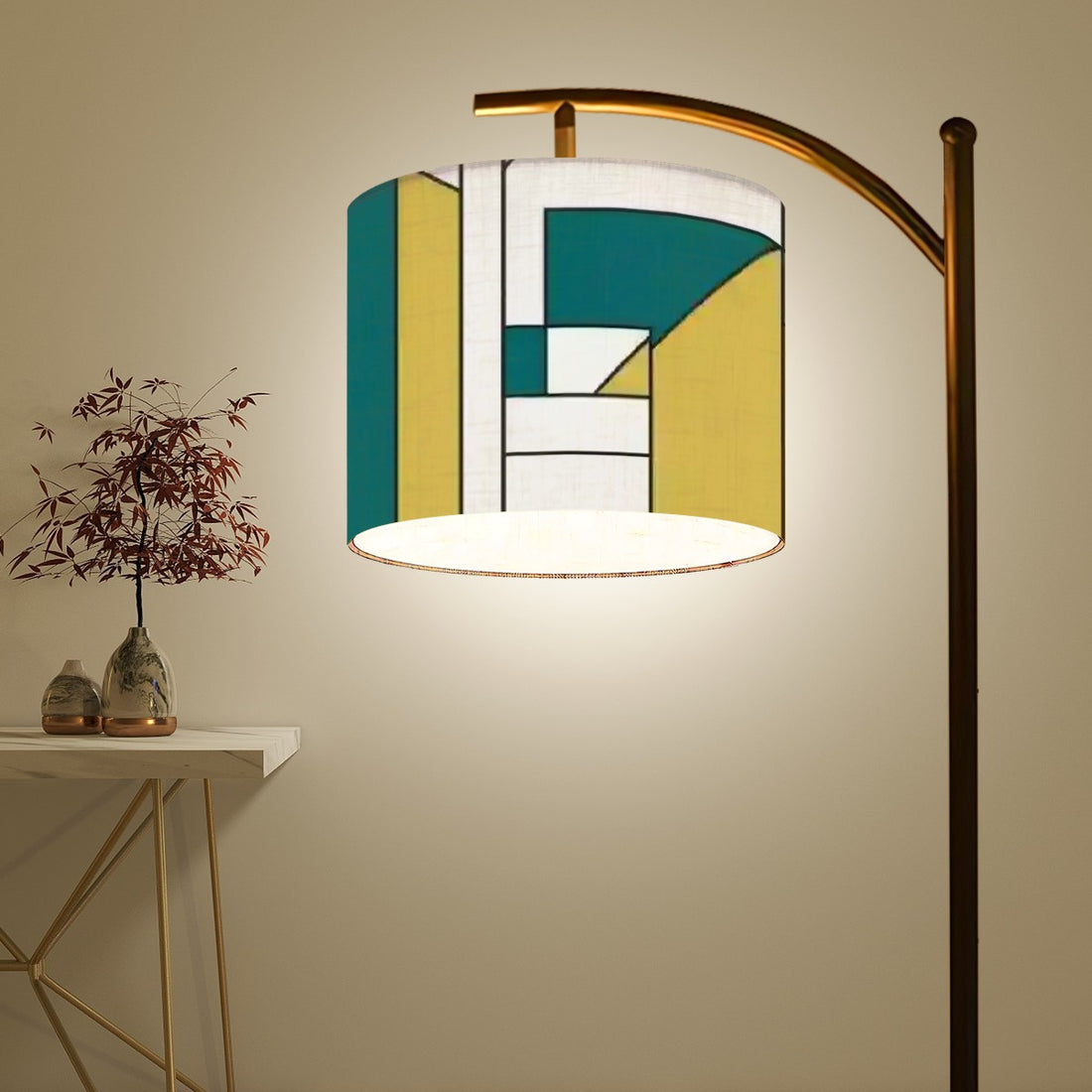 Bauhaus Designed Geometric Green, Teal Mid Century Modern Arc Floor Lamp - Mid Century Modern Gal