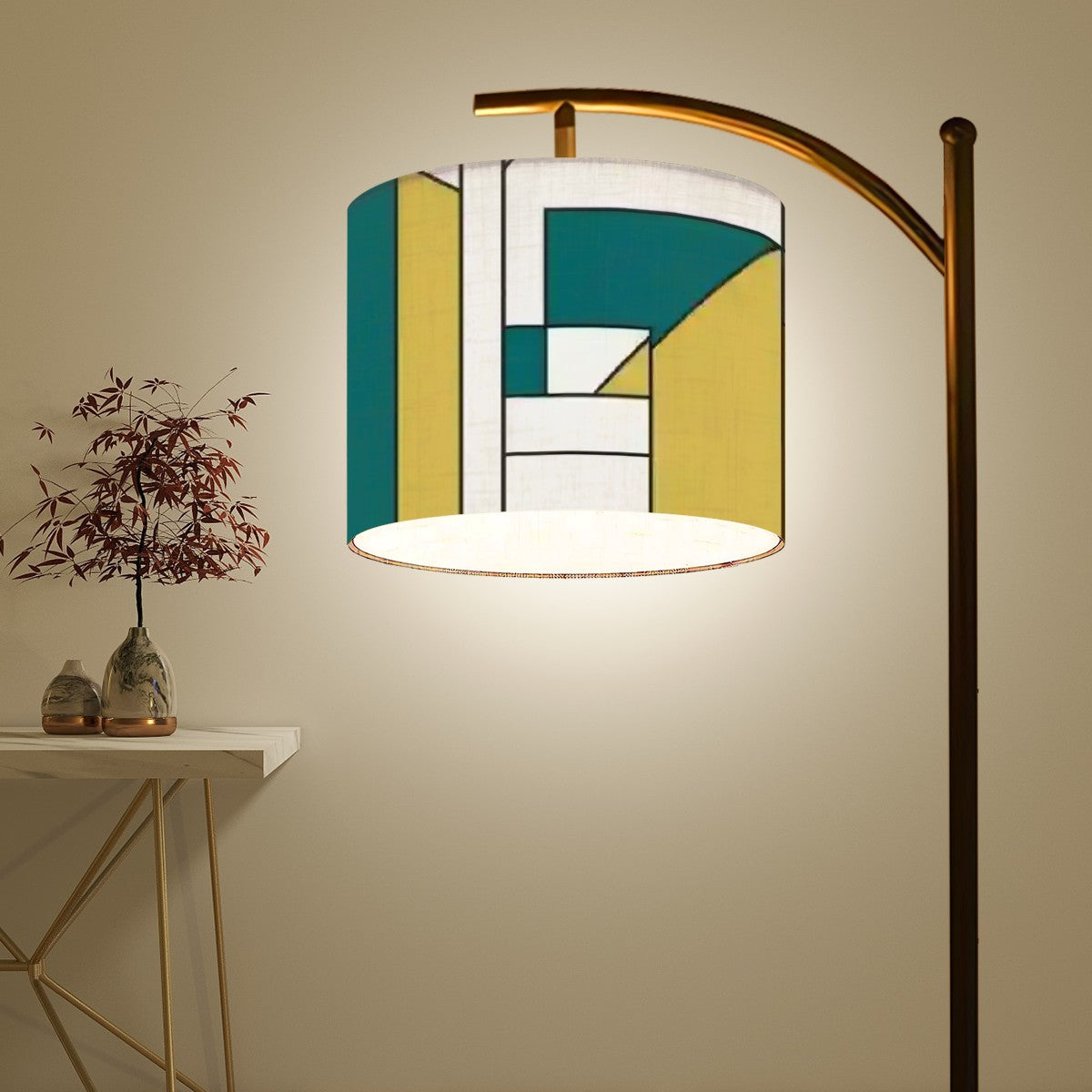 Bauhaus Designed Geometric Green, Teal Mid Century Modern Arc Floor Lamp - Mid Century Modern Gal