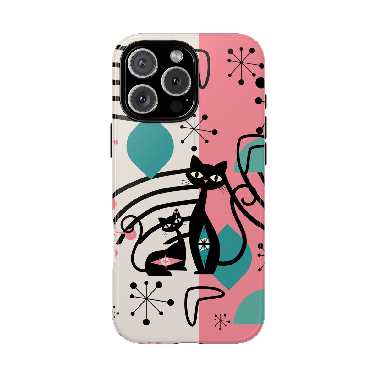 Mid Mod Atomic Cat Boomerang Starburst, Pink, Black Kitschy Stylish Cat Phone Case: Modern Design for Cat Lovers