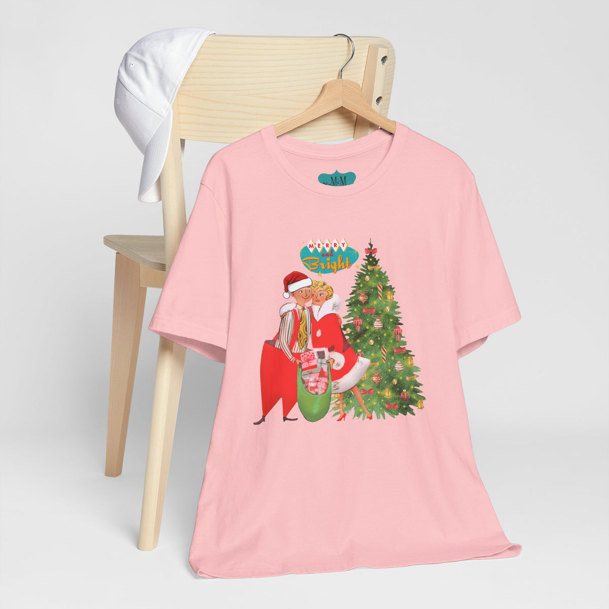 Festive Kitch Mid Mod Christmas Couple Tee - Unisex Short Sleeve Jersey Shirt - Mid Century Modern Gal