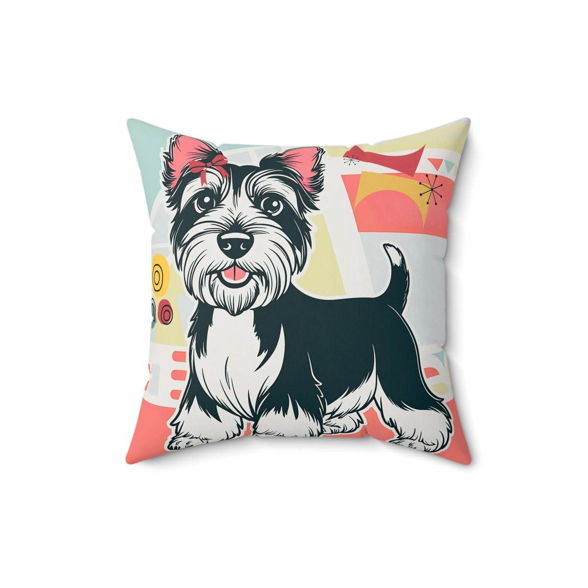 Scottish Terrier Retro Dog, Cute Dog Graphic Pillow - Cozy Pet Lover Decor - Mid Century Modern Gal