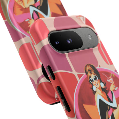 Mid Mod 60s Mod Gal, Kick Back Enjoy, Retro Chic Phone Case with Cocktail Design
