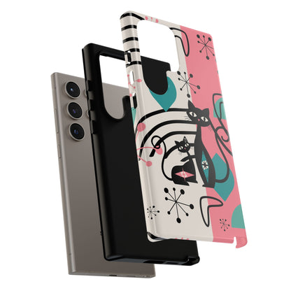 Mid Mod Atomic Cat Boomerang Starburst, Pink, Black Kitschy Stylish Cat Phone Case: Modern Design for Cat Lovers