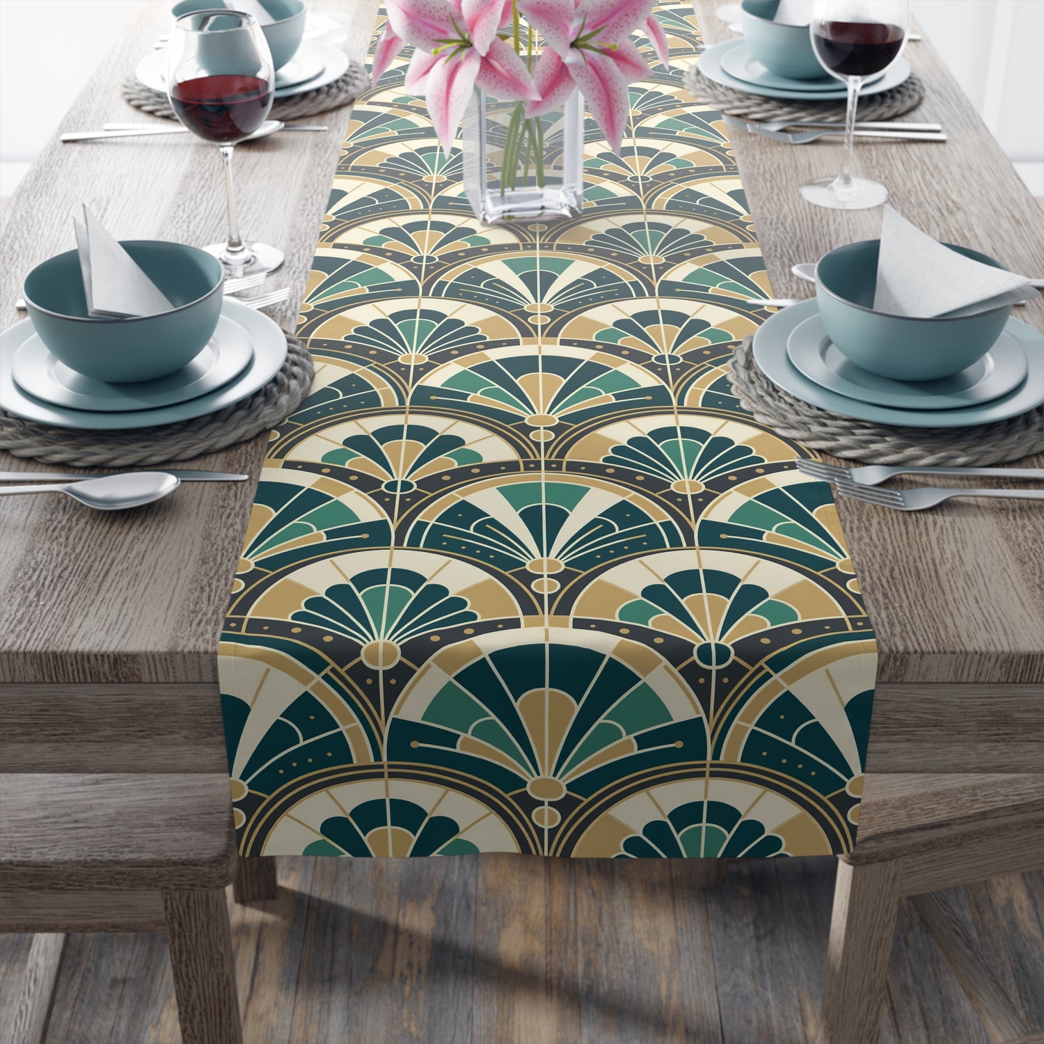 Art Deco Peacock Inspired Table Runner - Mid Century Modern Gal