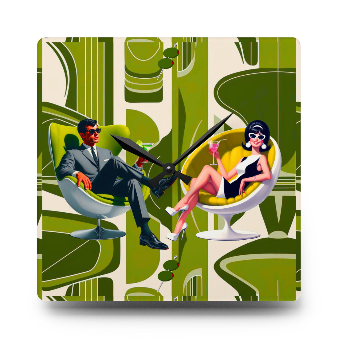 Retro 60s Mod Couple Cocktail Hour,Mid-Century Modern Clock - Mid Century Modern Gal