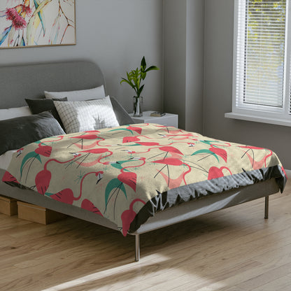 Palm Springs Mid Mod Tropical Flamingo Velveteen Blanket - Cozy Retro Kitsch Lightweight Throw - Mid Century Modern Gal