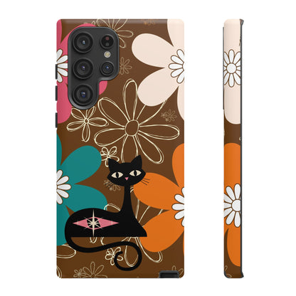 Atomic Cat Retro 70s Vibe Flower Power Tough Cases: Cute Floral and Cat Phone Case for Cat Lovers
