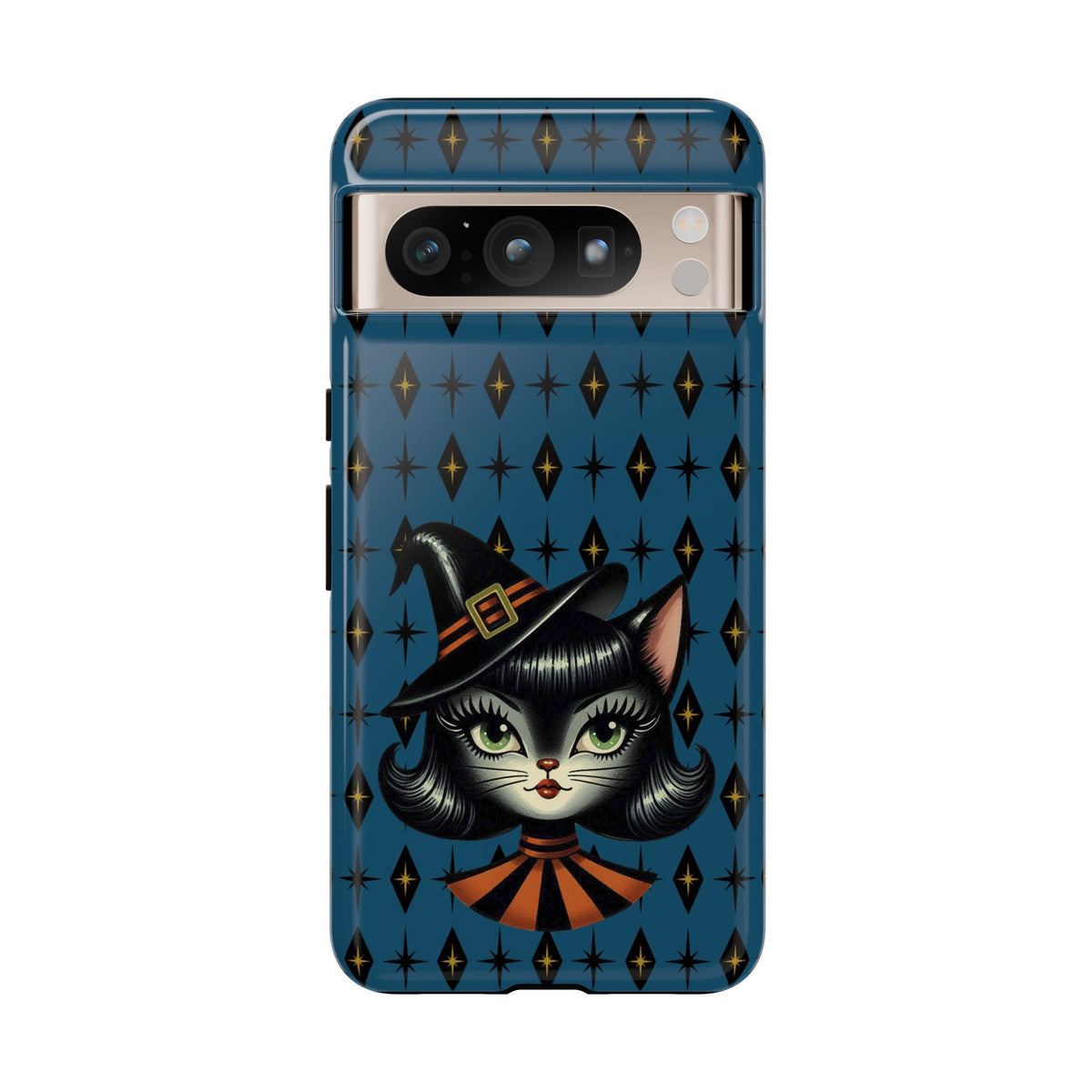 Vintage Halloween Black Cat Sexy Sexton Mid Century Modern Blue Tough Phone Case