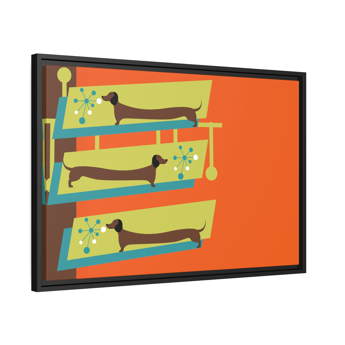 Mid Mod Doxie Dog MCM Wall Art, Orange, Green Teal, Mid Century Modern Wall Art - Mid Century Modern Gal