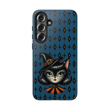 Vintage Halloween Black Cat Sexy Sexton Mid Century Modern Blue Tough Phone Case