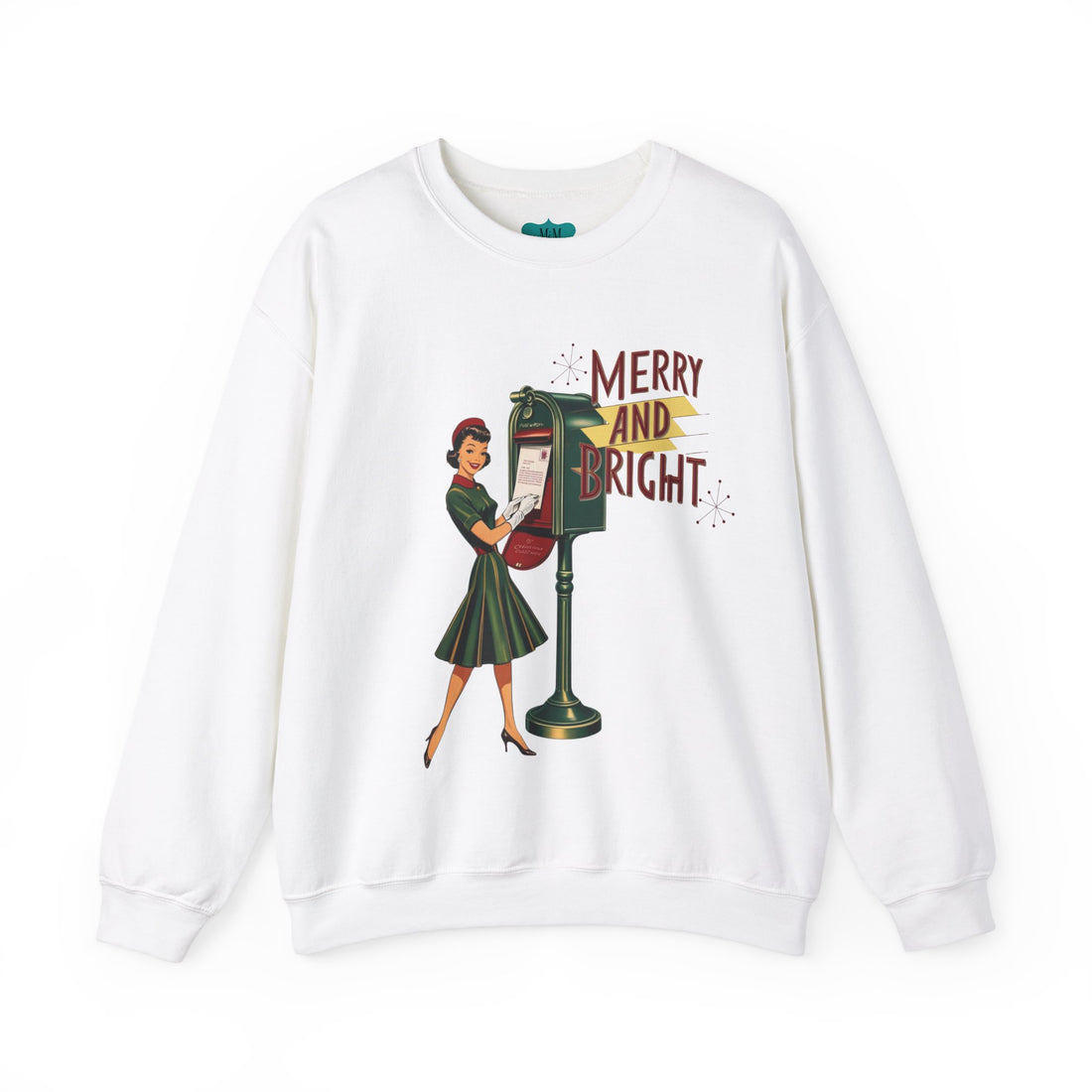 Mid Century Modern Christmas Kitschy 50s Retro Merry and Bright Vintage Crewneck Sweatshirt - Mid Century Modern Gal