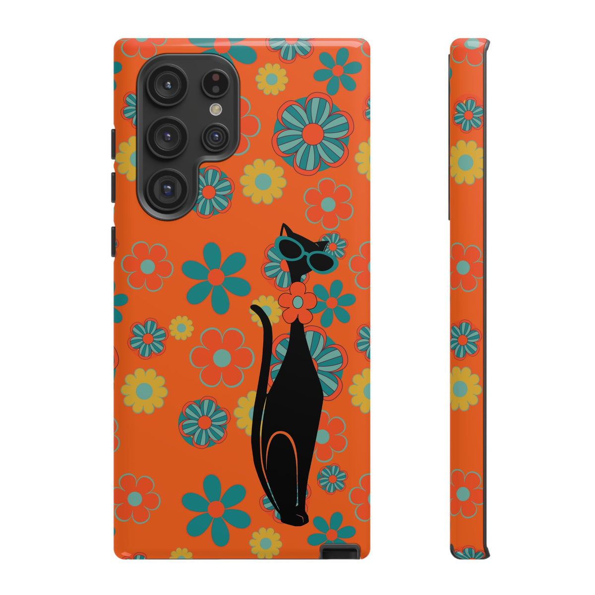 Flower Power, Retro Groovy Atomic Cat, Hipster Style Orange Samsung Galaxy and Google Pixel Tough Cases - Mid Century Modern Gal